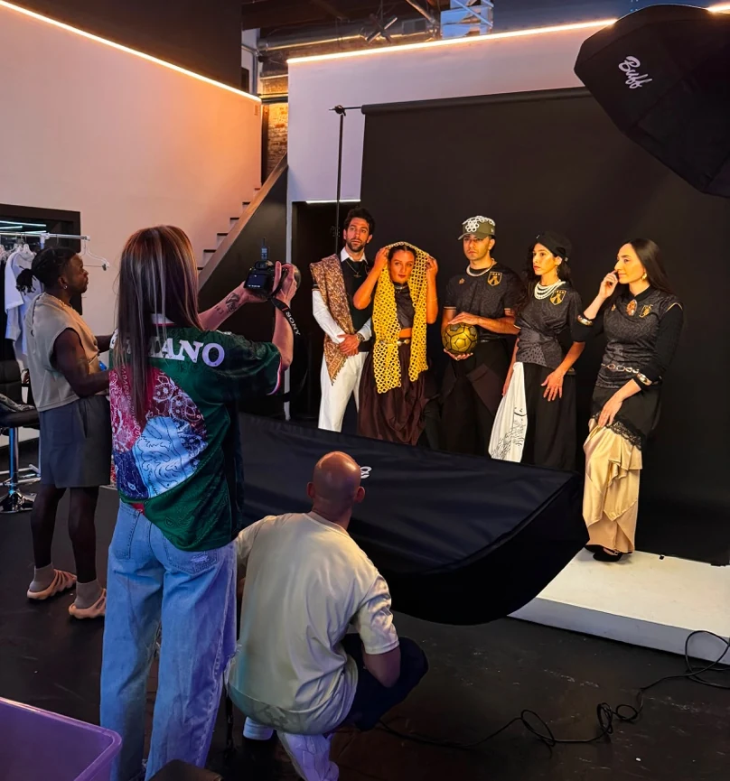 Shevah Rezaee with models and crew on the VATAN FC campaign shoot